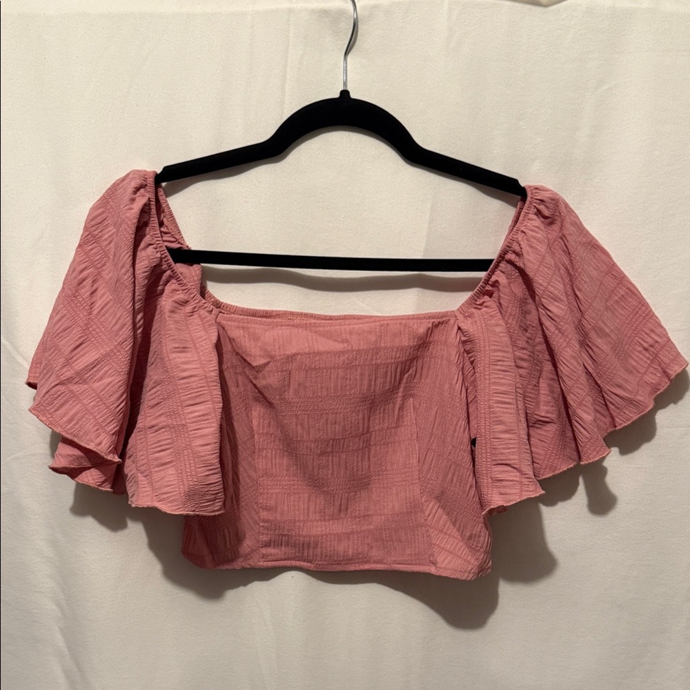 SHEIN Dusty Pink Ruffle Sleeve Crop top 14Y teen
